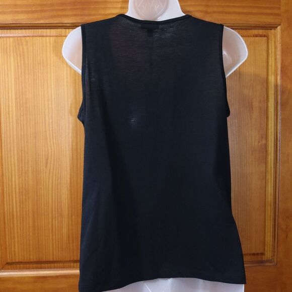 Talbots Black Ruffle Tank Top Medium NWT Pleated Yoke Summer Layering Top - Picture 7 of 10